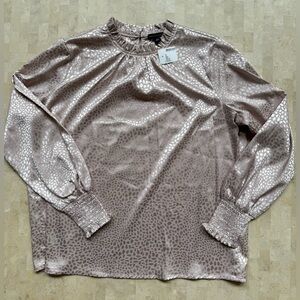NWT Saks Fifth Avenue Blush Leopard print Rouched Blouse Tunic Top Women's Large